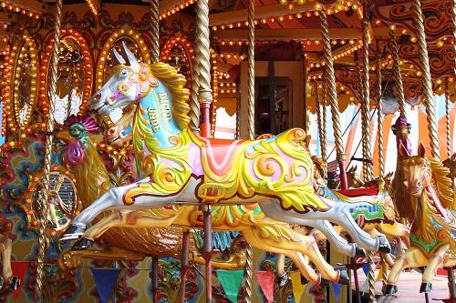 Carousel horses on a traditional fairground ride